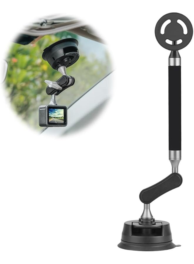 Green Tiger Magnetic Suction Cup Car Phone Holder, 360° Adjustable Windshield & Dashboard Mount for iPhone & GoPro, Removable Strong Aluminum Vlog Shooting Mount for Action Cameras - Image 1