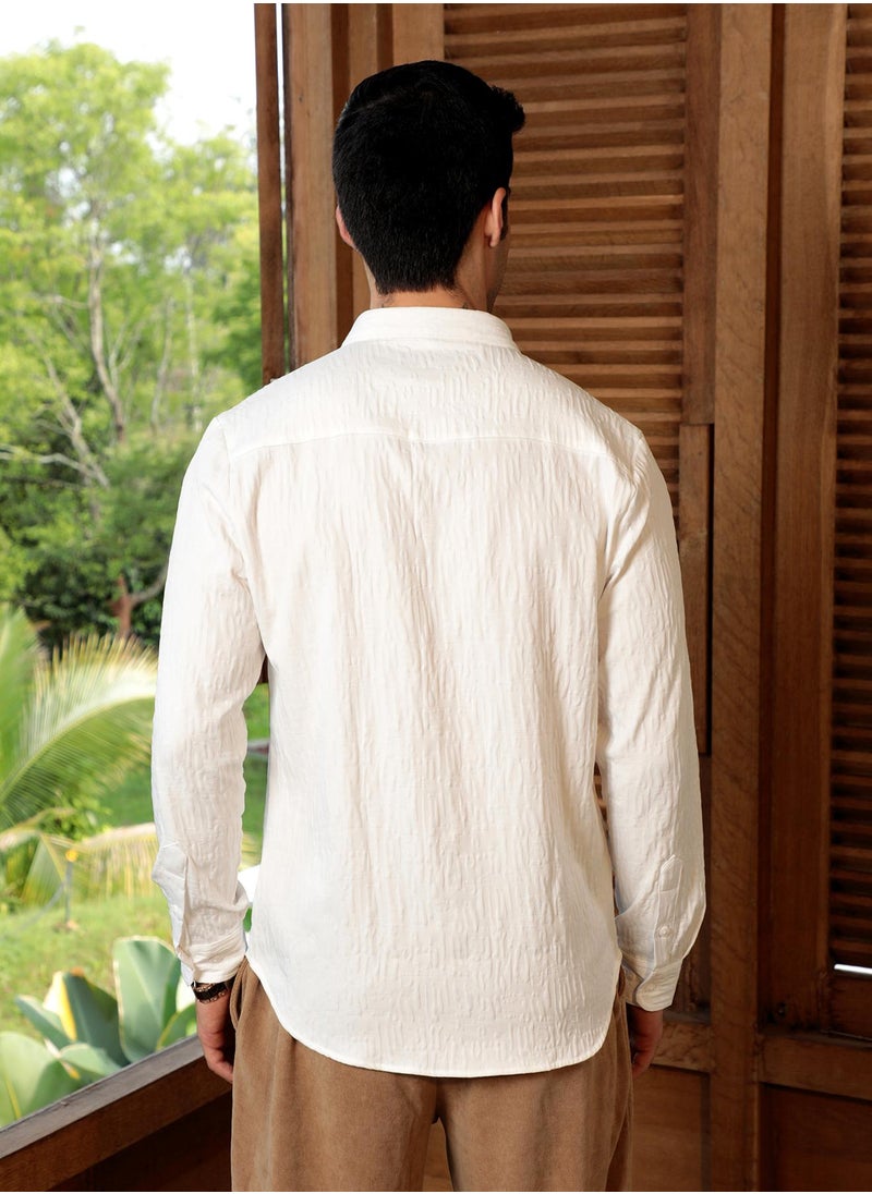 Campus Sutra Campus Sutra Men's Chalk White Aztec-Tactile Modular Shirt For Casual Wear | Spread Collar | Long Cuffed Sleeves | Button Closure | Shirt Crafted With Comfort Fit For Everyday Wear  - Image 5