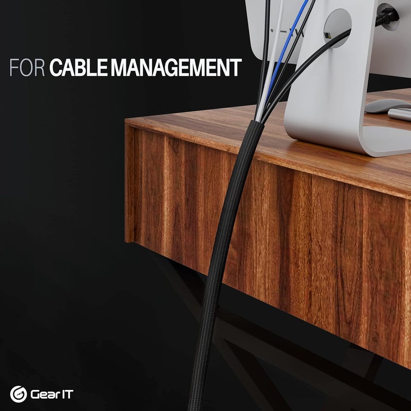 GEARit (100ft, 1/4 Inch) PET Expandable Cable Management Sleeve Wire Loom Cord Cover for USB Cable, Power Cord, Audio Video Cable and More - Black - Image 3
