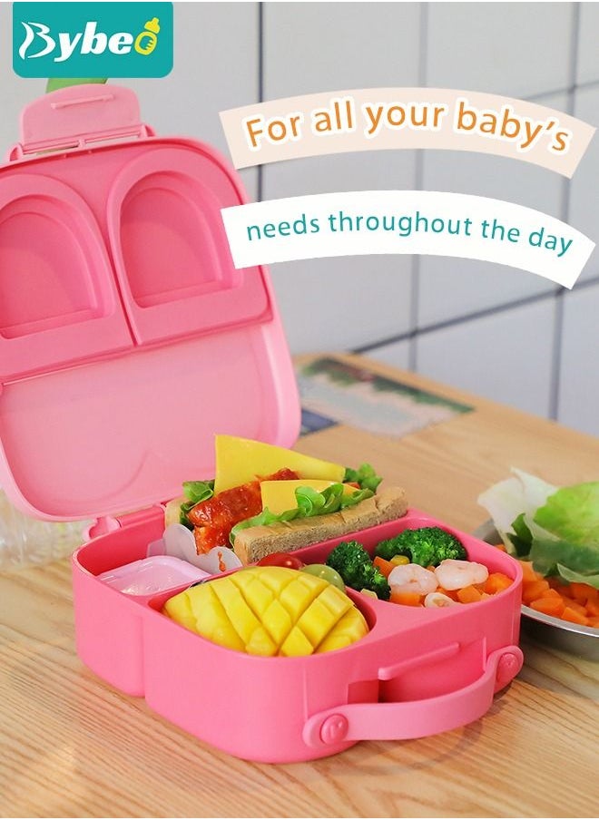 Bybeo Portable Kids Bento Box, Big Toddler Lunch Boxs to School, Snack Containers for Travel 4 Compartments Meal Prep Removable Divider BPA Free  - Image 4