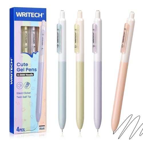 WRITECH Gel Pens Fine Point: 0.5mm Retractable Fine Point Smooth Writing Pen Set No Smear Black Ink Silent Click 4ct for Journaling - Image 1