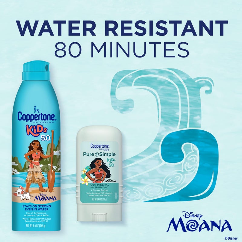 Coppertone Kids Exclusive Disney Moana Sunscreen Spray Spf 50 (5 Oz) + Coppertone Pure And Simple Kids Mineral Sunscreen Stick Spf 50 (0.49 Oz)  Water Resistant  Oxybenzone And Octinoxate Free - Image 3