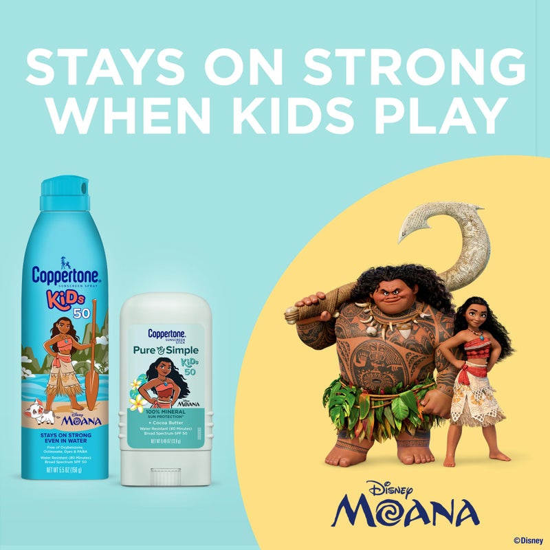 Coppertone Kids Exclusive Disney Moana Sunscreen Spray Spf 50 (5 Oz) + Coppertone Pure And Simple Kids Mineral Sunscreen Stick Spf 50 (0.49 Oz)  Water Resistant  Oxybenzone And Octinoxate Free - Image 4