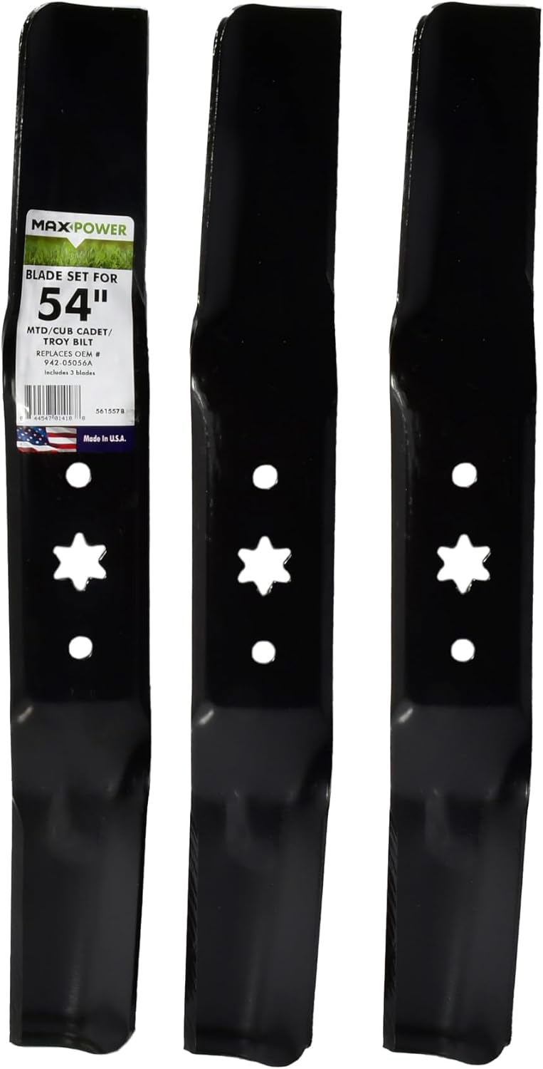 Max Power 561557B مجموعة شفرات 3 لعديد من جزازات كرافتسمان لقص 54 بوصة MTD/Cub Cadet/Troy-Bilt تحل محل 742-05056، 942-05056، 742-05056A، 942-05056A، CMXGZAM110143 - Image 1
