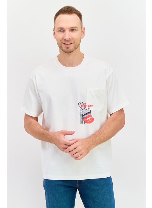 Men Crew Neck Short Sleeve Graphic T Shirt, White Combo