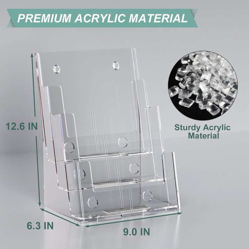 Argvey 2 Pack Acrylic Brochure Holder 8.5 x 11 inches, 3 Tier Clear Brochure Display Stand with Removable Divider for Trifold 4 Inches Wide Pamphlet, Plastic Flyer Holder for Magazine, Literature, Booklet - Image 3