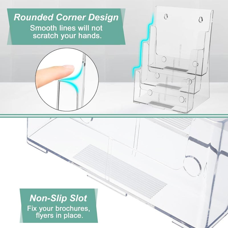 Argvey 2 Pack Acrylic Brochure Holder 8.5 x 11 inches, 3 Tier Clear Brochure Display Stand with Removable Divider for Trifold 4 Inches Wide Pamphlet, Plastic Flyer Holder for Magazine, Literature, Booklet - Image 4