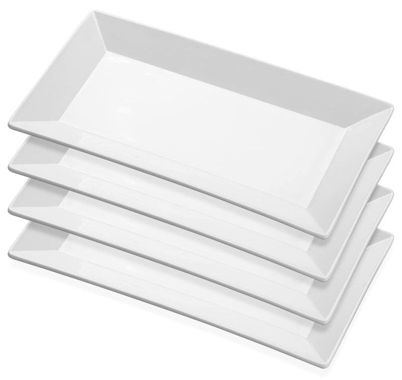 Yedio Porcelain Rectangular Dinner Platters 975 Inch Rectangle Serving Plates for Sushi Snacks Cake Meat  Appetizers Set of 4 Elegant White Design