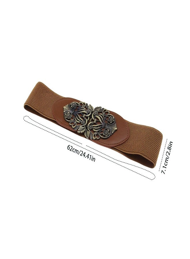 Micro Traders 2pcs Vintage Ladies Stretch Waist Belt Cinch Waistband Alloy Polyester Black Brown for Jeans Pants Dresses Coats Jacket Tunic Blouses, Brown,black, 62x7.1cm - Image 3