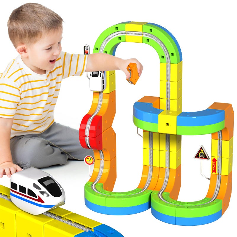 Annexfun Electric Train Set for Kids 69Pcs 3D Racing Track Set with Electric Train Traffic Signs STEM Train Toy Set for Boys and Girls Aged 3 4 5 6 7 8 9 10 Years Old Birthday - Image 3