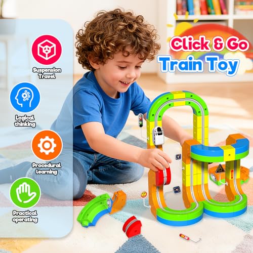 Annexfun Electric Train Set for Kids 69Pcs 3D Racing Track Set with Electric Train Traffic Signs STEM Train Toy Set for Boys and Girls Aged 3 4 5 6 7 8 9 10 Years Old Birthday - Image 5