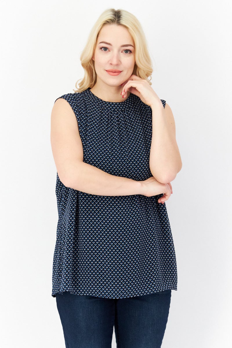 Zero Women Crew Neck Diamond Pattern Tank Top, Black - Image 1