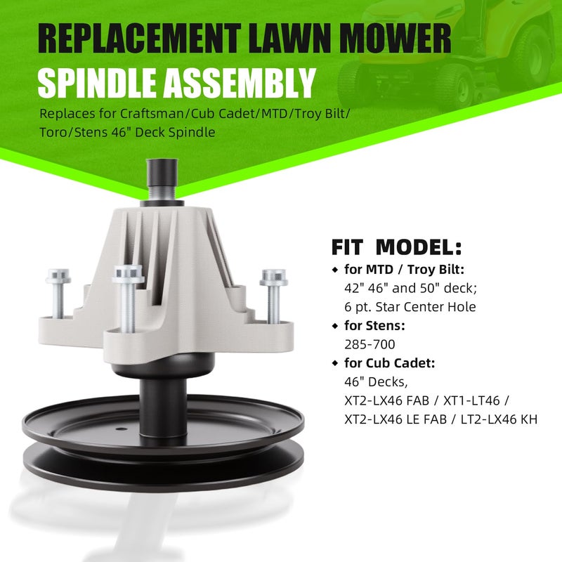AKM 918-06977A 618-06977 Spindle Assembly Replaces MTD Cub Cadet XT1-LT46 XT2-LX46 Troy-Bilt 46 inch Deck 618-06977A 918-06977 Stens 285-700 Craftsman 20442 Screws Included in PRE-TAPPED Holes - Image 3