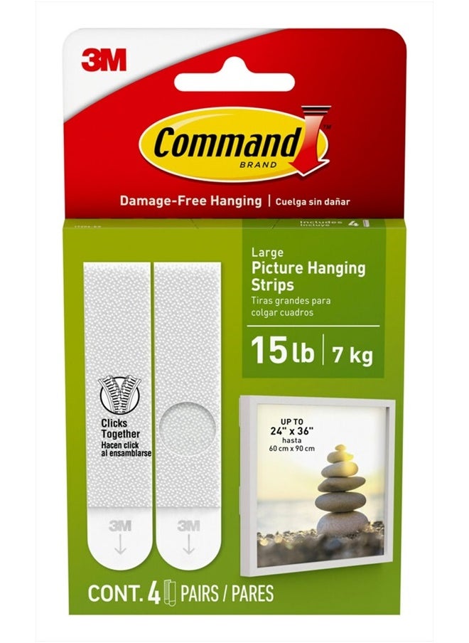 Command Large Picture Hanging Strips, Damage Free Hanging Picture Hangers, No Tools Wall Hanging Strips for Living Spaces, 4 White Adhesive Strip Pairs  - Image 1
