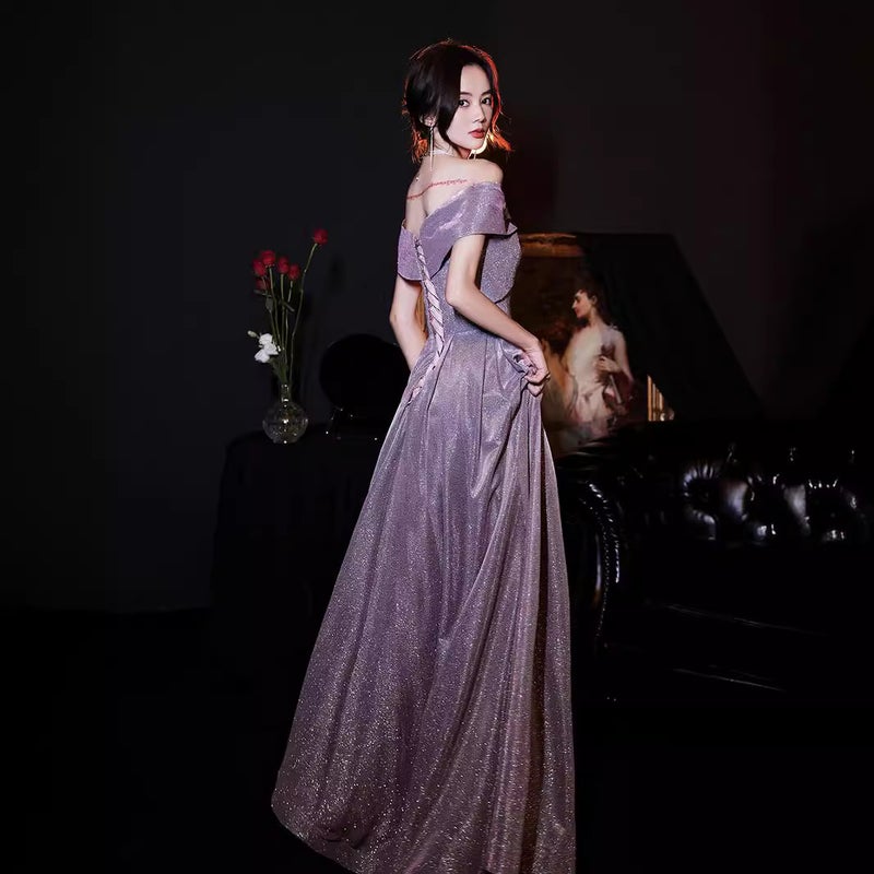 One-Shoulder Art Candidates Evening Dress Accessible Luxury New 2025 Texture Art Candidates Fairy Host Starry Sky Annual Meeting Dress - Image 4