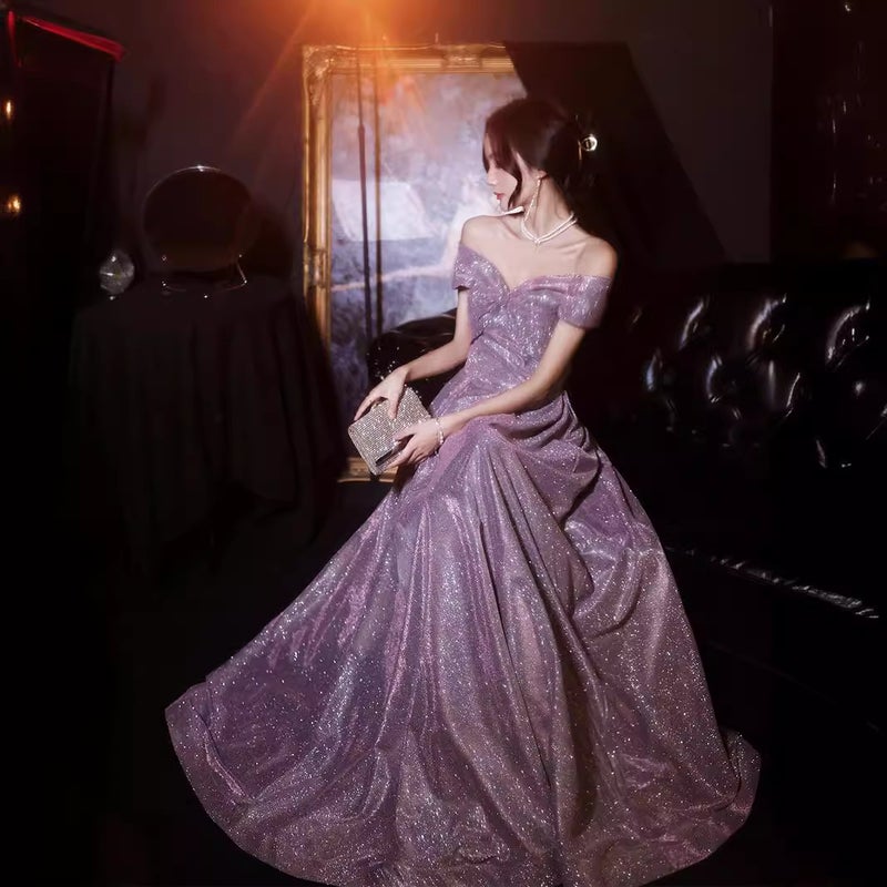 One-Shoulder Art Candidates Evening Dress Accessible Luxury New 2025 Texture Art Candidates Fairy Host Starry Sky Annual Meeting Dress - Image 3