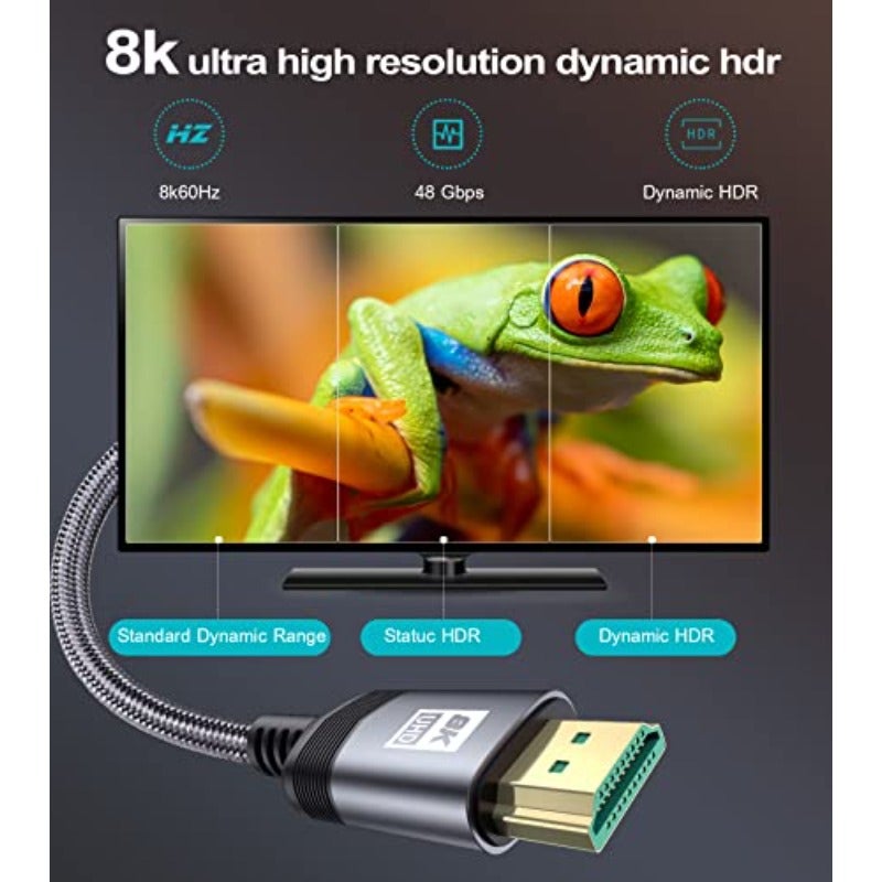 سوي جارد سلك HDMI 8K 2 متر، كابل HDMI 2.1 بسرعة عالية جدًا 48 جيجابت في الثانية، 8K عند 60 هرتز، 4K عند 240 هرتز، 144 هرتز، 120 هرتز، DTS:X، eARC، HDR10، HDCP 2.2 و 2.3، متوافق مع روكو تيفي، إكس بوكس، تلفزيون عالي الدقة، مشغل بلو-راي، الشاشة - Image 5