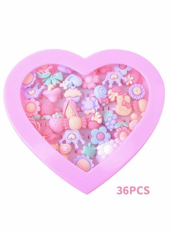 PYEBE 36pcs adjustable princess pretend rings girls dress up toys girls dress up ring Set kids cartoon ring toys cute cartoon accessories - Image 1