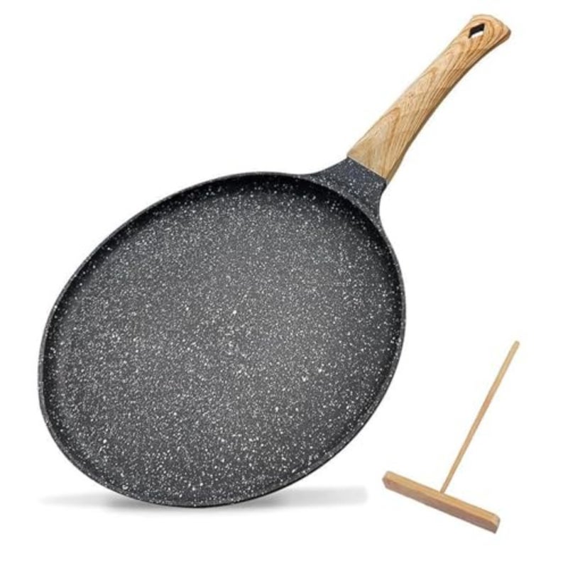 Pancake Pot for Home Cooking, Granite-Coated Nonstick Frying Pan, Gray with Ergonomic Cool Handle, PFOA-Free Ceramic Coating, Induction-Compatible Heat-Proof Design - Image 1