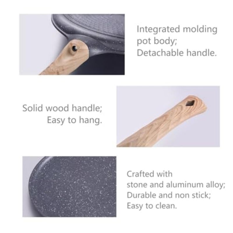 Pancake Pot for Home Cooking, Granite-Coated Nonstick Frying Pan, Gray with Ergonomic Cool Handle, PFOA-Free Ceramic Coating, Induction-Compatible Heat-Proof Design - Image 4