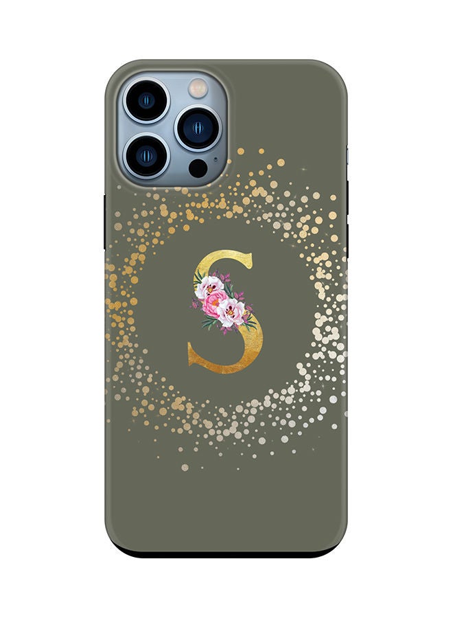 Stylizedd Monogram Tough Series for Apple iPhone 13 Pro Max Custom Initials Floral Pattern Tough Pro Dual Layer hybrid PC inner TPU protection Alphabet- S (Olive Green) - Image 1