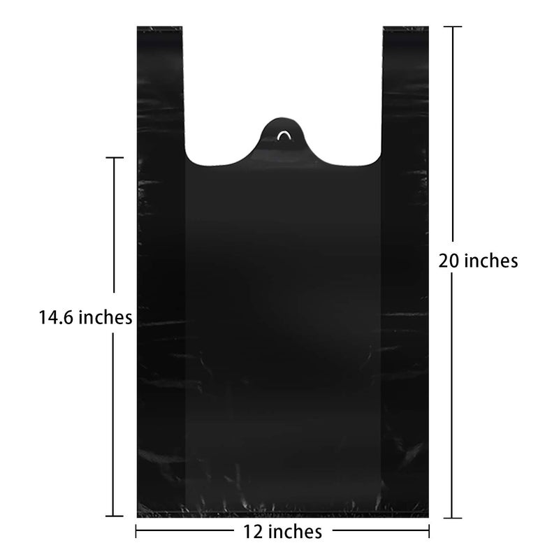 LazyMe T Shirt Bags, Black Plastic Bags with Handles Bulk, Bolsas De Plastico Para Negocio, Grocery Bags Retail Shopping Bags Merchandise Bags for Supermarket Restaurant, 12x20inch (100pcs) - Image 2