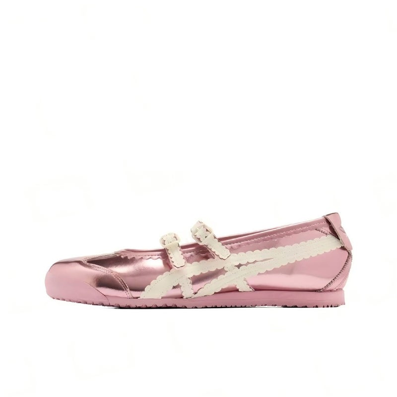 ON Women's Ballet-Style Mary Jane Casual Shoes with Glitter Detail, Low Heel, Leather Upper, Lightweight Round Toe, Buckle Closure - Image 1