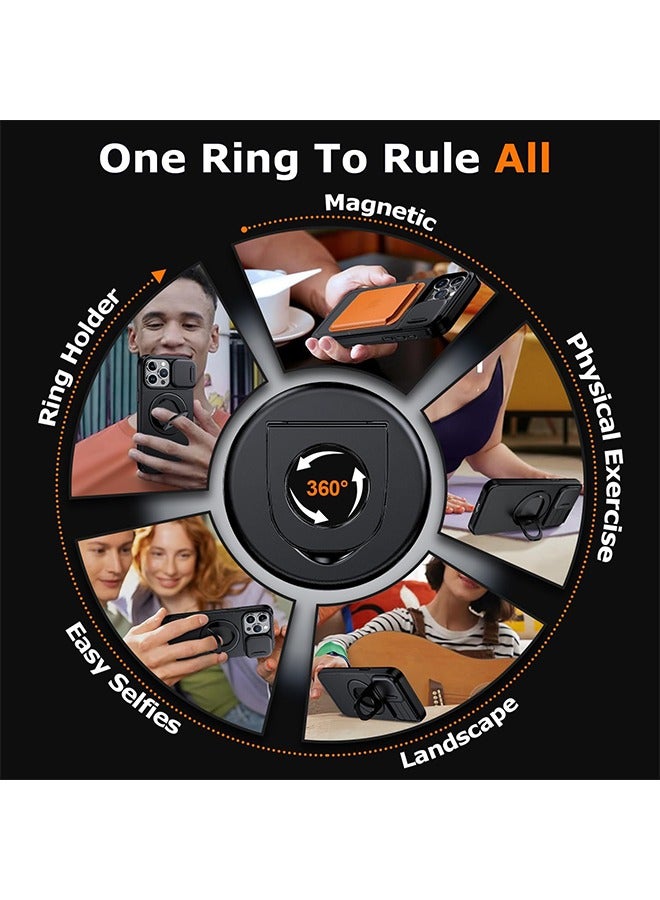 غطاء حماية ماج سيف لجهاز آيفون 15 برو ماكس مع غطاء كاميرا منزلق، مع حامل مدمج غير مرئي بزاوية 360 درجة، غطاء حماية من الصدمات بدرجة عسكرية - view 2