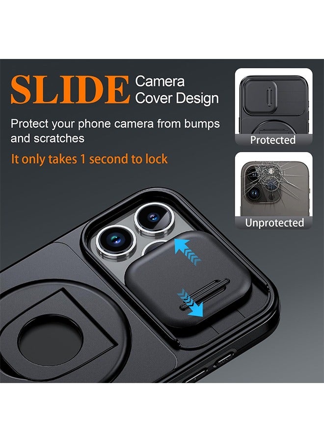 غطاء حماية ماج سيف لجهاز آيفون 15 برو ماكس مع غطاء كاميرا منزلق، مع حامل مدمج غير مرئي بزاوية 360 درجة، غطاء حماية من الصدمات بدرجة عسكرية - view 3