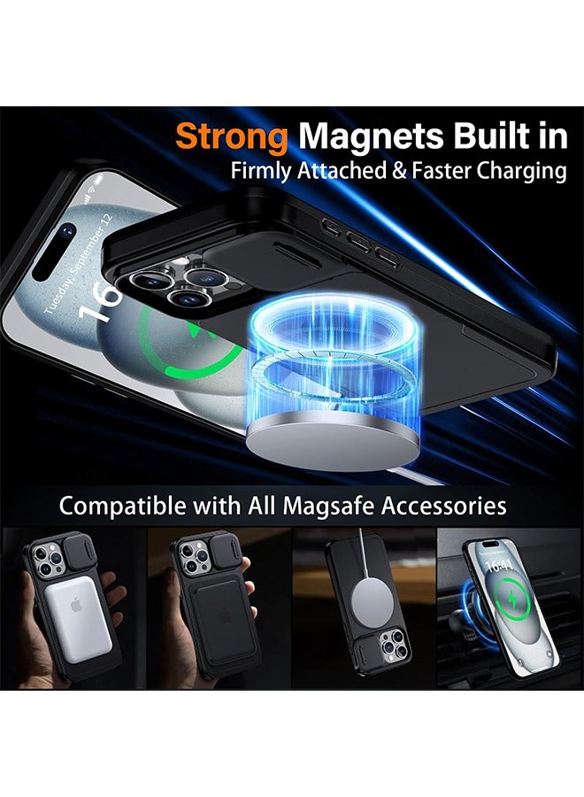 غطاء حماية ماج سيف لجهاز آيفون 15 برو ماكس مع غطاء كاميرا منزلق، مع حامل مدمج غير مرئي بزاوية 360 درجة، غطاء حماية من الصدمات بدرجة عسكرية - view 5