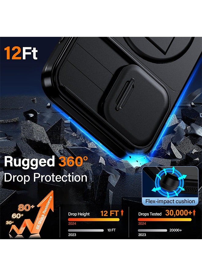 غطاء حماية ماج سيف لجهاز آيفون 15 برو ماكس مع غطاء كاميرا منزلق، مع حامل مدمج غير مرئي بزاوية 360 درجة، غطاء حماية من الصدمات بدرجة عسكرية - view 4