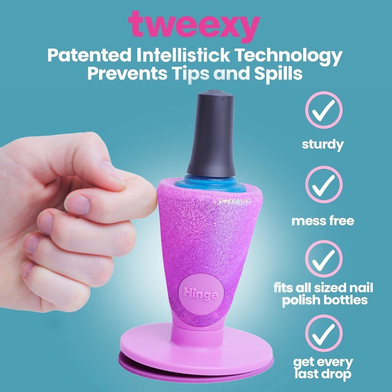 tweexy Hinge Untippable Nail Polish Bottle Holder | Anti-Spill Nail Polish Holder Stand, Tilted, Smartgrip Airlock Suction | Fingernail Painting, Nail Art, Manicure & Pedicure, Nail Polish Accessories (Opal Sparkle) - Image 3
