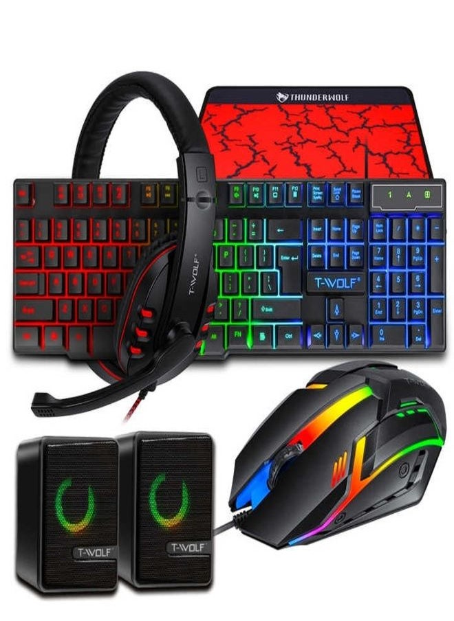T-WOLF Gaming Kit 4 In 1 Includes Gaming Keyboard RGB Mouse With Mouse Pad Headset  - Image 1