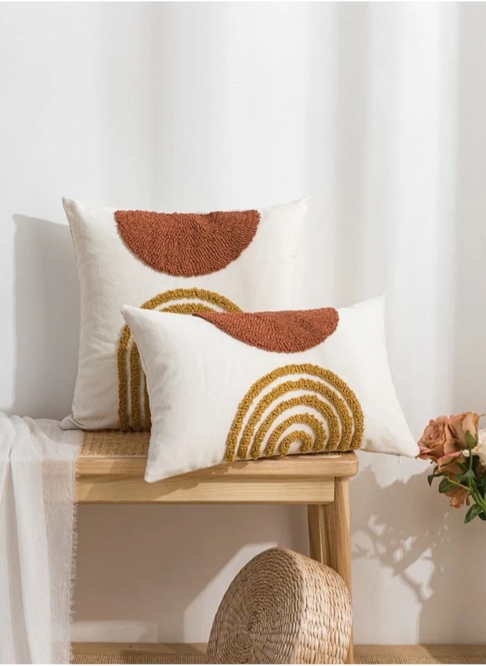 AL-HRAER One Piece Of Embroidered Cotton Cushion Cover with Bohemian Embroidered And Furry Patterns Soft And Elegant And Modern Feeling Without Filling  - Image 1