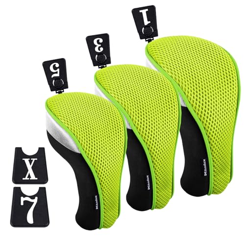 Andux Golf 460cc Driver Fairway Wood Club Head Covers 3pcs/Set Black/Green - Image 1
