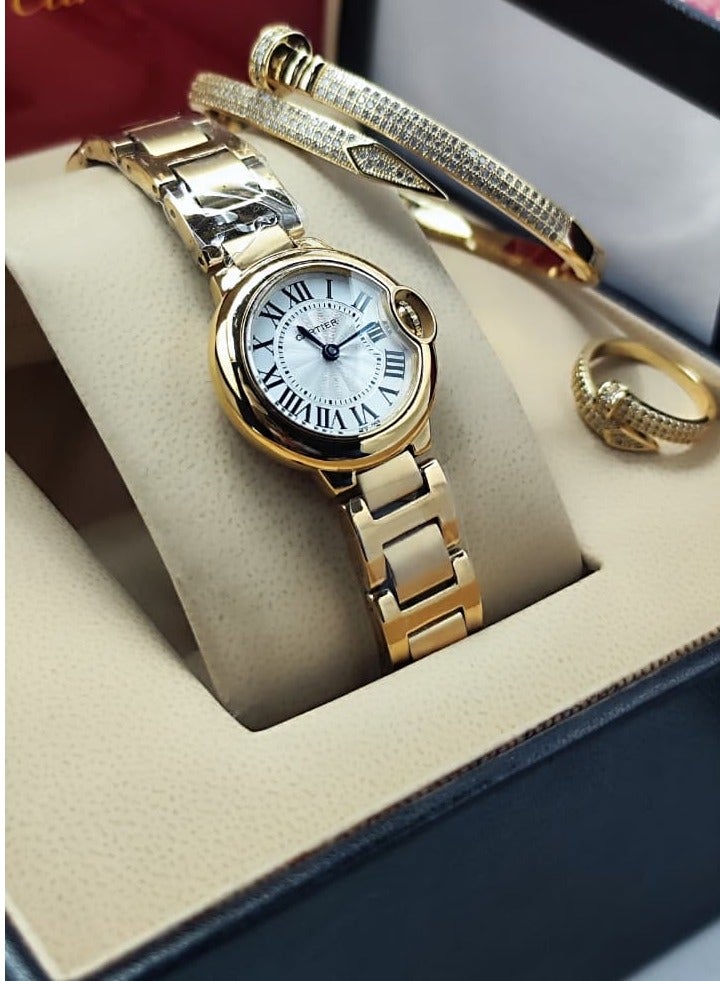 KR High-quality stainless steel women's watch, bracelet, and zircon ring