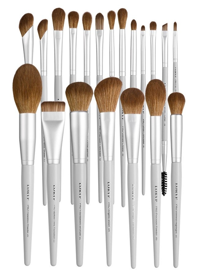 LORYP Makeup Brush Set Soft Vegan Professional Cosmetic Brushes for Face & Eyes Gray 20 Pcs Full-Size - Image 1