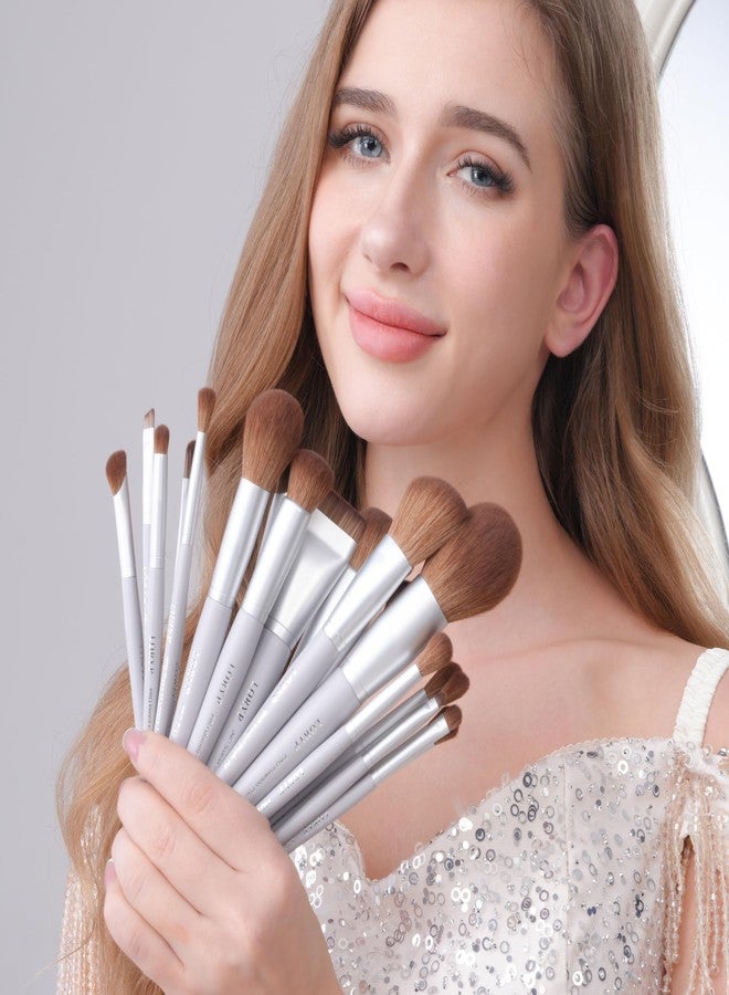 LORYP Makeup Brush Set Soft Vegan Professional Cosmetic Brushes for Face & Eyes Gray 20 Pcs Full-Size - Image 3