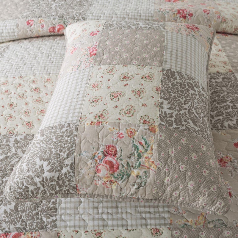 SLPR Walk in The Cotswolds Patchwork Cotton Pieced Quilt Set - Queen Size with 2 Shams, Neutral Floral & Cream Cottage Quilted Bedspread, French Country Farmhouse Bedding for All Seasons - Image 4
