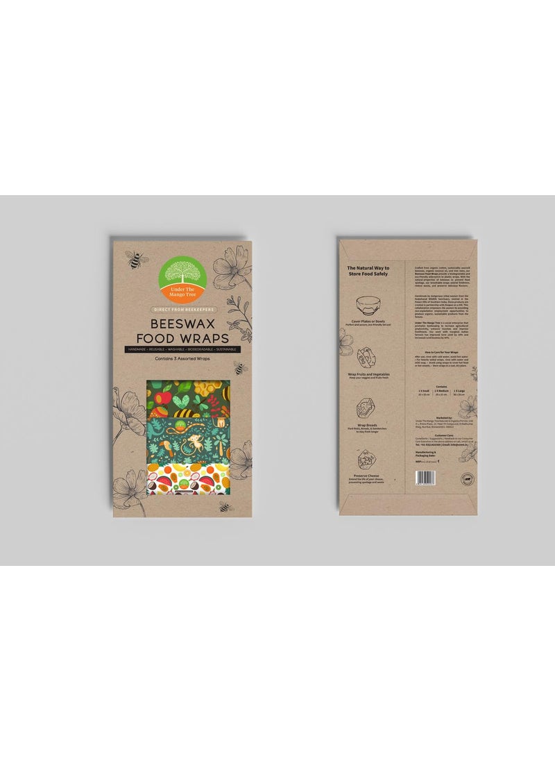 Under The Mango Tree UNDER THE MANGO TREE UTMT Reusable Beeswax Wrap Set of 3 Sustainable Biodegradable Zero Waste PlasticFree Food Storage Solution for Cheese Fruits Vegetables and Snacks  - Image 2