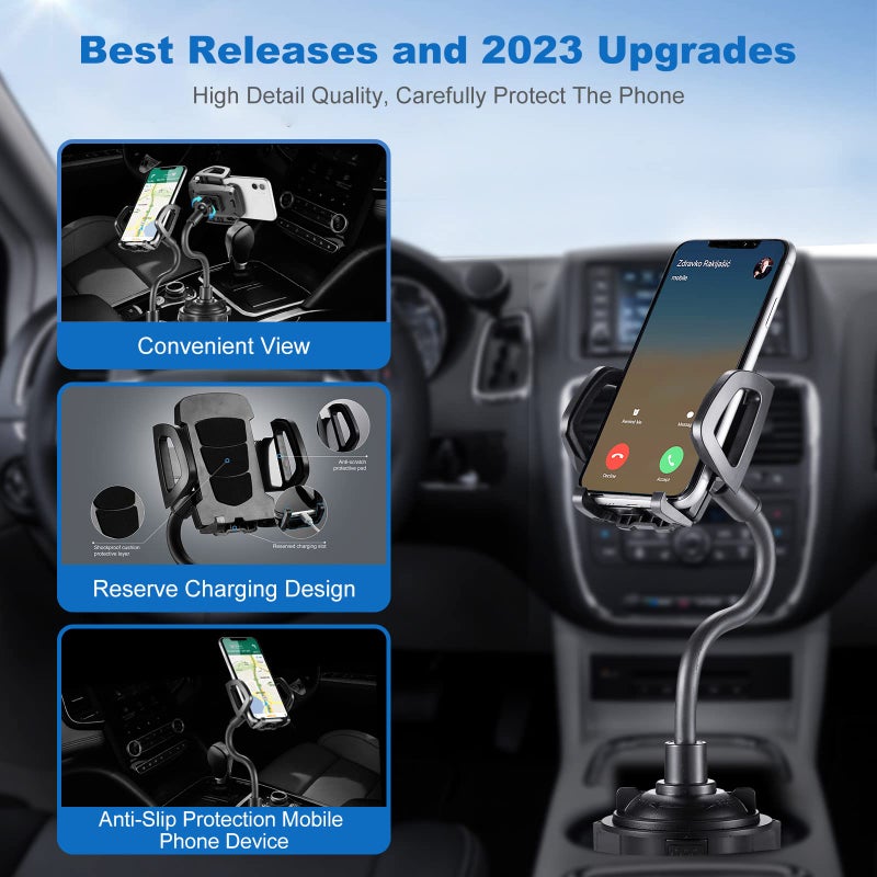 YUHENG Car Cup Holder Mount with 360Â° Rotation Adjustable Gooseneck,Car Phone Holder Mount for All Smartphones Cup Holder Cell Phone Automobile Cradles - Image 1