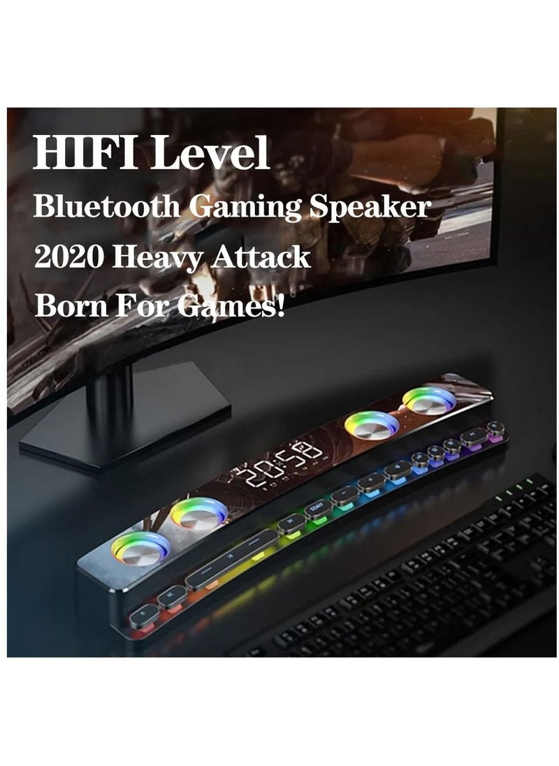 SOAIY - Wireless HiFi Speaker Computer Game Subwoofer Bluetooth Speaker 3600mAh Sound Bar Stereo Music Player Clock 3D Stereo Bass Surround Sound Box 3.5mm Audio Input for PC Laptop - Image 1