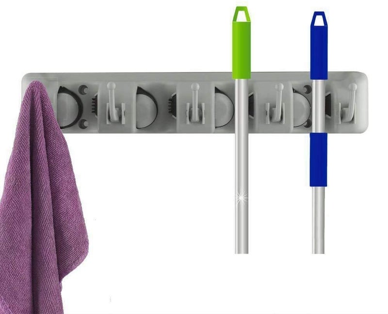 Lexazo Mop and Broom Holder Upgraded with Effective Strong Holding Perfect Organize 4 Slot Position with 5 Hooks Garage Storage up to 9 Tools Wall Mounted 346 x 165 x 71cm Grey - Image 2