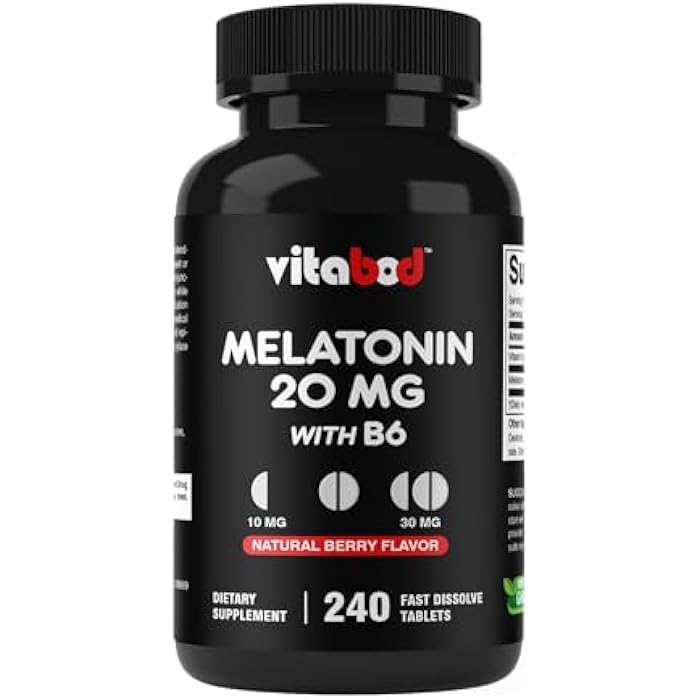 Vitabod Melatonin 20 mg - 240 Fast Dissolve Tablets - Drug Free - Natural Berry Flavor - Vegetarian, Non-GMO, Gluten Free 240 Count (Pack of 1) (240 Count (Pack of 1)) - Image 1