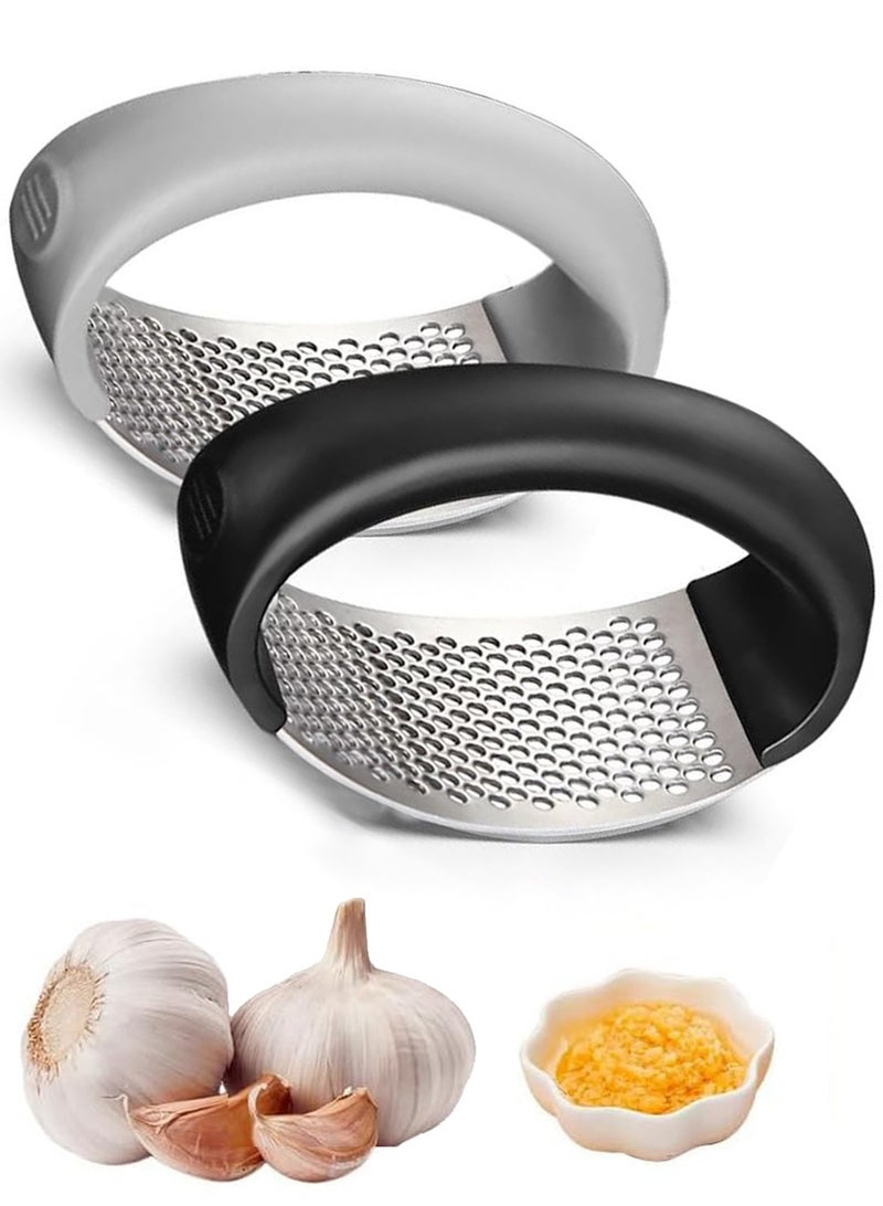 SANMUGEED Garlic Press Rocker, New Mincer Crusher Masher With Peeling Drum, Stainless Steel Kitchen Gadget(Black+Gray) - Image 1