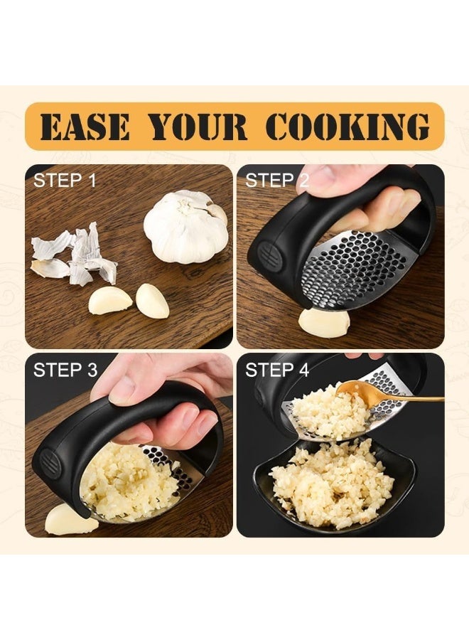 SANMUGEED Garlic Press Rocker, New Mincer Crusher Masher With Peeling Drum, Stainless Steel Kitchen Gadget(Black+Gray) - Image 3