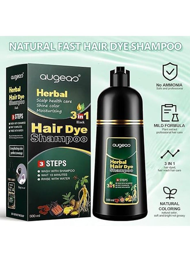 اوجياس 500 مللي شامبو صبغ الشعر الأسود ، 3 في 1 شامبو الشعر الأسود العشبي الطبيعي يغطي الشعر الرمادي في 10 دقائق شامبو صبغ الشعر (أسود) - Image 2