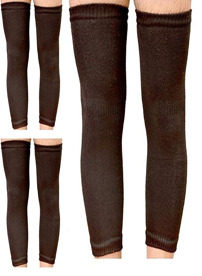 Missby® Unisex Brown Woolen Thermal Warm Elastic Knee Support Leg Warmer & Winter Protector Knee Cap (Pack of 3 Pairs) - Image 1