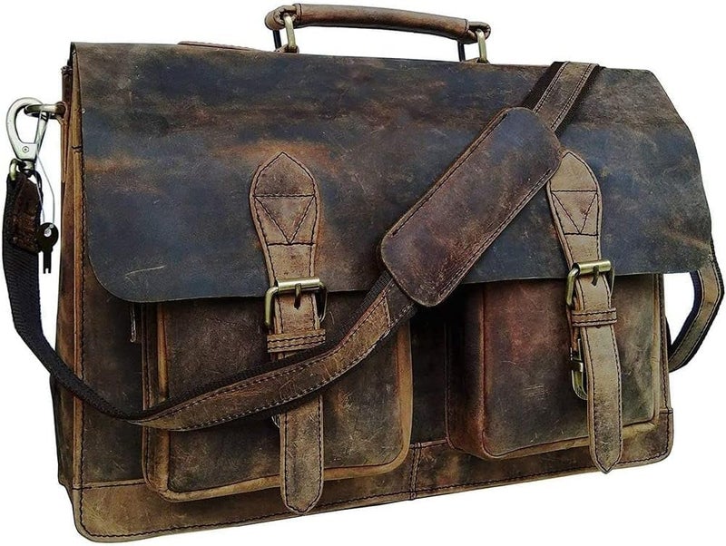 20 Inch Retro Brown Laptop Messenger Bag Office Briefcase Crossbody Travel Bag For Men And Women Bag Office Laptop Bag