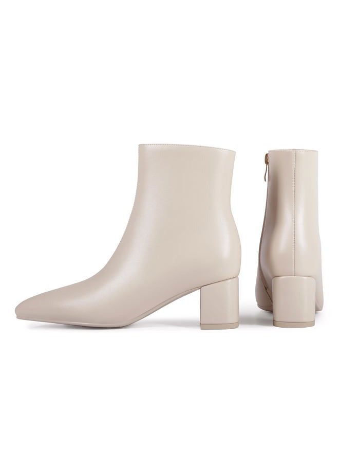 Abbleet Women's Ankle Boots Pointed Toe Chunky Block Heel Short Boots for Women Low Heeled Booties, Beige, 8 - Image 3